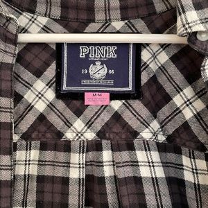 Pink Victoria’s Secret gray plaid with rhinestones on top